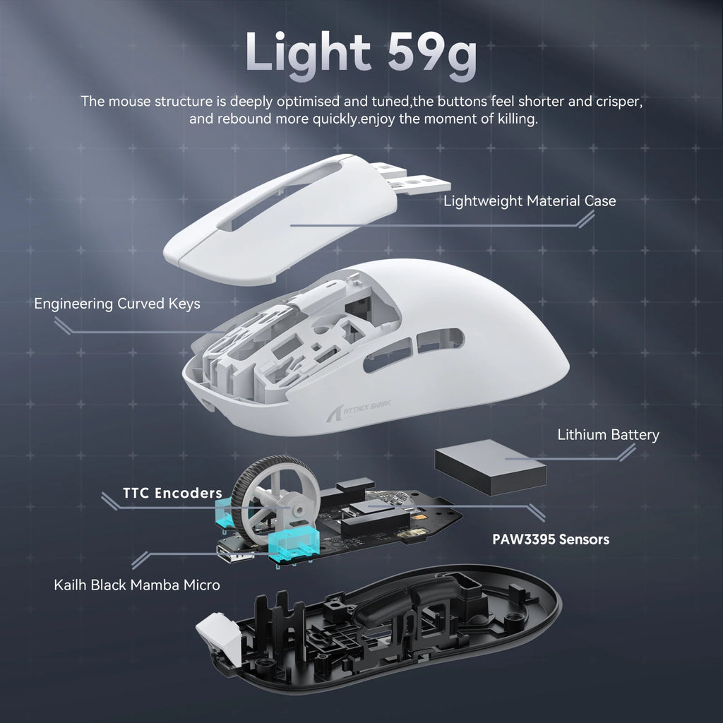 Attack Shark X3 / X3 Pro Wireless Gaming Mouse – PAW3395 Sensor, 26,000 DPI, Tri-Mode Bluetooth/2.4GHz/USB