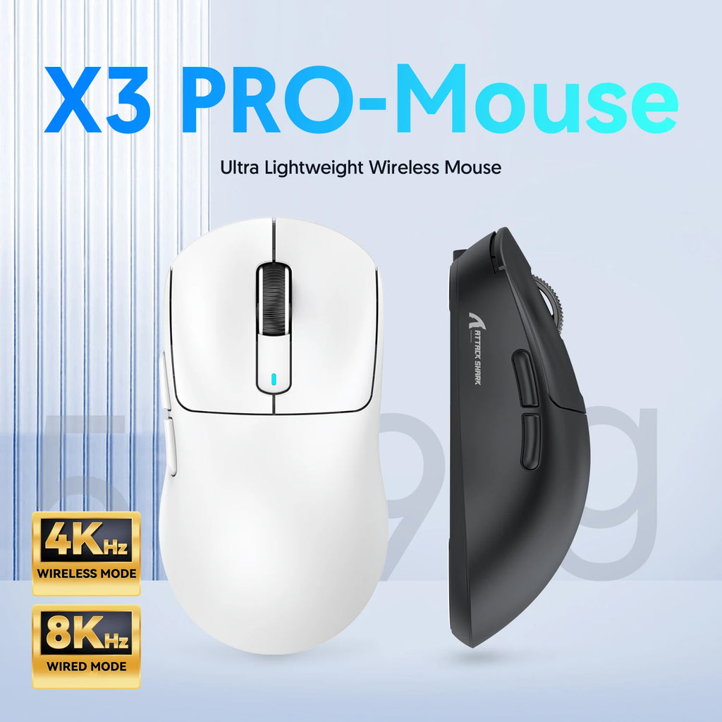 Attack Shark X3 / X3 Pro Wireless Gaming Mouse – PAW3395 Sensor, 26,000 DPI, Tri-Mode Bluetooth/2.4GHz/USB
